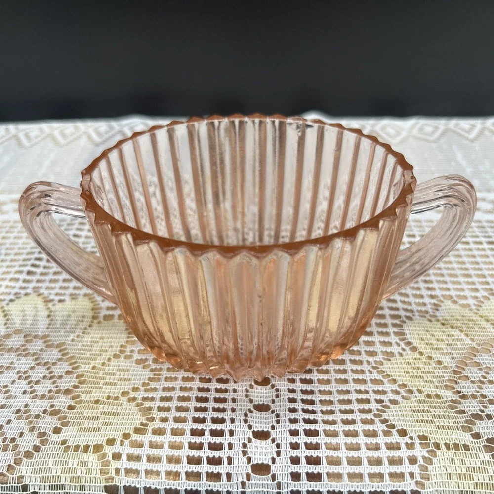 Anchor Hocking Queen Mary Pink Depression Glass Open Sugar Ribbed